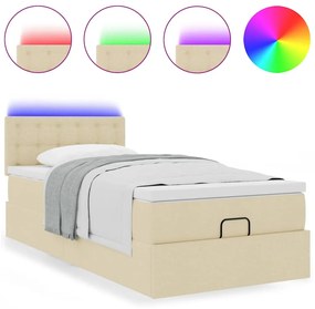 Cama otomana com colchão 100x200 cm tecido creme