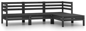 4 pcs conjunto lounge de jardim pinho maciço preto