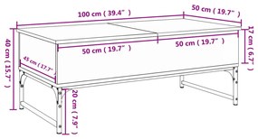 Mesa de centro 100x50x40cm deriv. madeira/metal cinzento sonoma