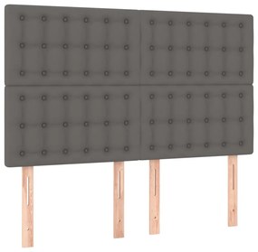 Cabeceira cama c/ LED couro artif. 144x5x118/128 cm cinzento