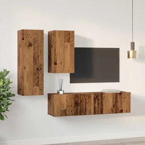 Conjunto de móvel de TV 4 pcs Madeira antiga 30.5 x 30 x 90 cm