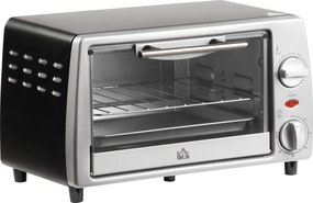 Mini Forno Elétrico de 10 Litros 750W com Temperatura até 230 °C Temporizador 60 Minutos Bandeja e Grade 36,5x26x22cm Preto e Prata