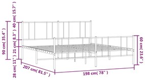 Estrutura de cama com cabeceira e pés 193x203 cm metal branco