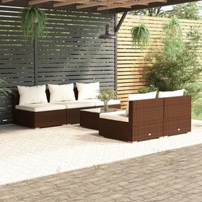 vidaXL 6 pcs conjunto lounge jardim c/ almofadões vime PE castanho