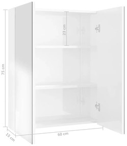 Armário espelhado p/ casa banho 60x15x75cm MDF branco brilhante