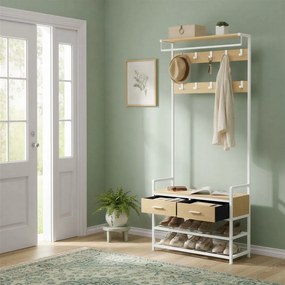 Movel entrada, hall, corredor 30 x 80,4 x 181,6 cm com banco para sapatos em tom de carvalho dourado e branco