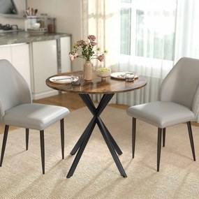 Mesa de Jantar Redonda, 80 x 80 x 75 cm (CADEIRAS NÃO INCLUIDAS), Estrutura Cruzada em Aço, Castanho Rústico