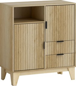 HOMCOM Aparador para Sala Móvel de Arrumação 2 Portas 2 Gavetas Prateleira Regulável Compartimento Aberto 80x40x90 cm Madeira Natural | Aosom Portugal