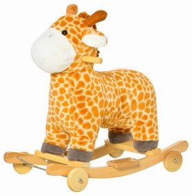 HOMCOM Baloiço Girafa Infantil 2 em 1 com Rodas e Sons para Crianças +3 Anos 63x38x63cm Multicolor