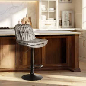 Banco de bar em couro sintético com estrutura preta 92-113 x 46 x 54 cm cinzento