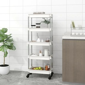 vidaXL Carrinho cozinha c/ 5 prateleiras ferro/ABS 42x29x128 cm branco