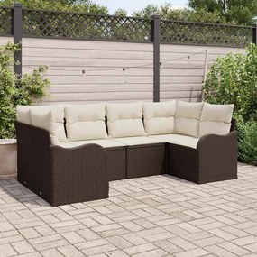Conjunto de Sofá de Jardim VidaXL 6 Peças com Almofadas Castanho Rattan PE