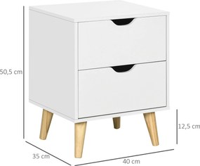 Mesa de cabeceira com 2 gavetas, estilo escandinavo, para quarto ou sala de estar, 40 x 35 x 50,5 cm, branca
