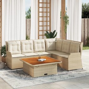 5 pcs conjunto lounge p/ jardim com almofadões vime PE bege