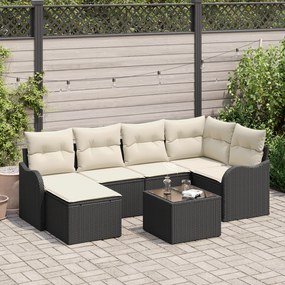 Conjunto de Sofá de 6 Peças para Jardim com Almofadas Preto Rattan Sin