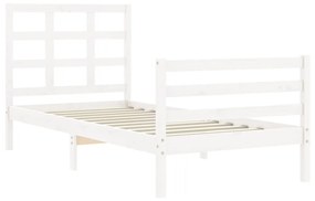 Estrutura de cama com cabeceira 100x200cm madeira maciça branco