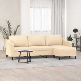 vidaXL Sofá de 3 lugares com apoio de pés 210 cm tecido cor creme