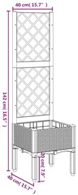 Vaso/floreira jardim c/ treliça 40x40x142 cm PP cinzento-claro