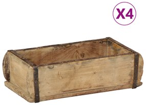 Bandejas vidaXL 4 pcs 30x15x9 cm Madeira Sólida Reciclada
