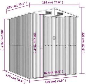 Abrigo de jardim 192x191x223 cm aço galvanizado castanho-escuro