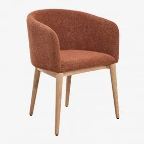 Pacote De 4 Cadeiras De Jantar Estofadas Bunia Com Braços Madeira Natural & Boucle Telha Vermelha - Sklum