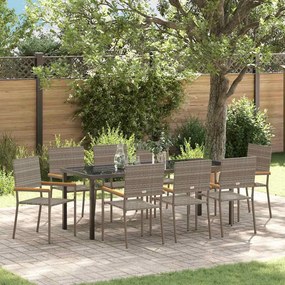 vidaXL Conjunto de Jantar de 9 Peças para Jardim Cinza Polirattan
