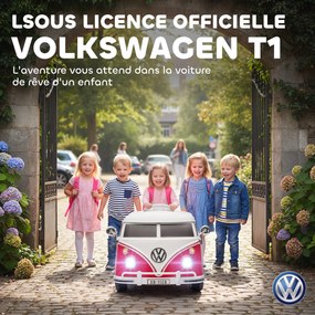Carro elétrico infantil Volkswagen T1 com licença oficial, 12 V, com 2 motores de arranque suave, 89 x 49 x 41,5 cm, vermelho
