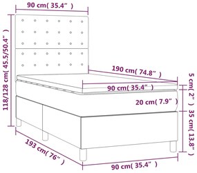 Cama box spring + colchão/LED 90x190cm tecido cinza-acastanhado