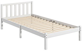 HOMCOM Estrutura de Cama de Madeira Estrado de Cama de Solteiro para Colchão 190x90 cm Carga 120 kg 198x96x70 cm Branco
