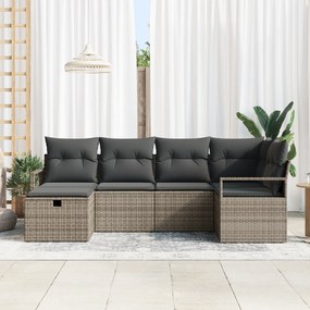 Conjunto de Sofá de Jardim de 6 Peças com Almofadas Cinza de Rattan Po