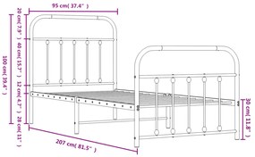 Estrutura de cama com cabeceira e pés 90x200 cm metal branco