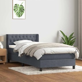 vidaXL Cama com molas/colchão 100x210 cm veludo cinzento-escuro