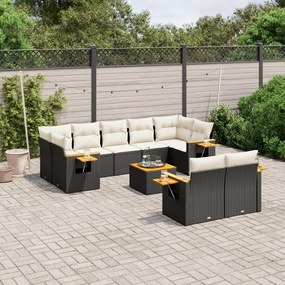 vidaXL 10 pcs conjunto sofás de jardim c/ almofadões vime PE preto