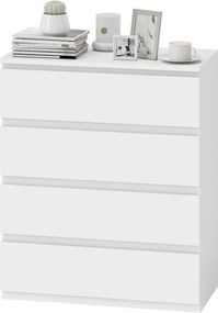 Cómoda com 4 gavetas 80 x 39 x 95 cm,, móvel de arrumação de linhas simples para o quarto, interior, em aglomerado branco