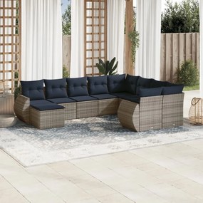 vidaXL 10 pcs conjunto sofás p/ jardim c/ almofadões vime PE cinzento