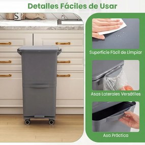 Caixote do lixo de 36 litros com 2 cubos e autocolantes para triagem de lixo 42 x 29 x 74 cm (C x L x A) Contentor de resíduos com rodas, modelo unive