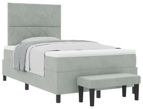 Cama Box Spring com Colchão e Banco Cinza Claro 120x200 cm Veludo
