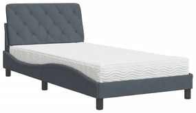 Cama com colchão 100x200 cm veludo cinzento-escuro