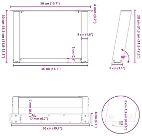 Pés para mesa de centro em formato de U, 2 peças, aço natural, 50x(30-