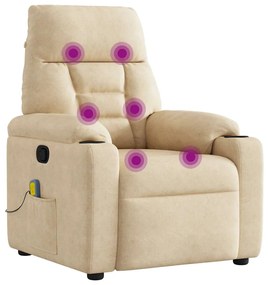 Poltrona de massagens reclinável tecido de microfibra creme