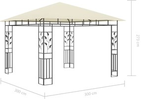 Gazebo c/ mosquiteiro e cordões luzes LED 3x3x2,73m creme