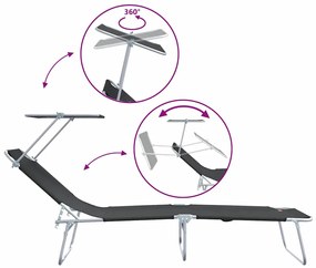 Espreguiçadeiras Dobráveis 2 pcs com Teto Preto Tecido Oxford 600D