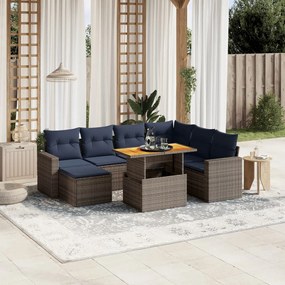 vidaXL 8 pcs conjunto sofás p/ jardim c/ almofadões vime PE cinzento