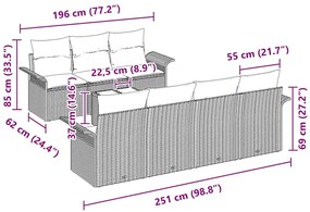Conjunto de Sofás de Jardim de 8 Peças com Almofadas Marrom em Rattan