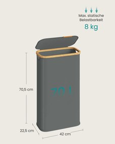 Cesto da roupa suja 42 x 22,5 x 70,5 cm com tampa, 70 litros, em tecido Oxford cinzento ardósia