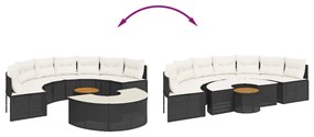 3 pcs conjunto de sofás de jardim semicircular vime PE preto