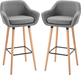 Bancos de bar de design escandinavo (MESA NÃO INCLUIDA)- Conjunto de 2 bancos de bar de grande conforto com apoio para os pés e braços - Madeira maciç