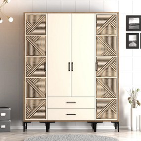 Roupeiro Kumsal PTP – Nogueira e Creme – 160 x 47,5 x 201,4 cm