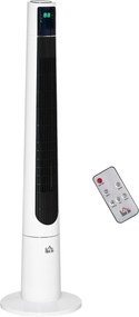 HOMCOM Ventoinha de Torre Silenciosa 50W com Controlo Remoto 3 Velocidades 3 Modos Temporizador 12 H Oscilação 40°Branco | Aosom Portugal
