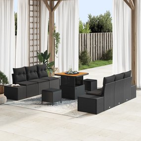 Conjunto de Sofás de Jardim vidaXL de 9 Peças com Almofadas Preto Vime